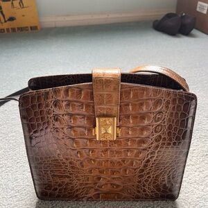 Sondra Roberts Brown Croc-Embossed Crossbody Bag